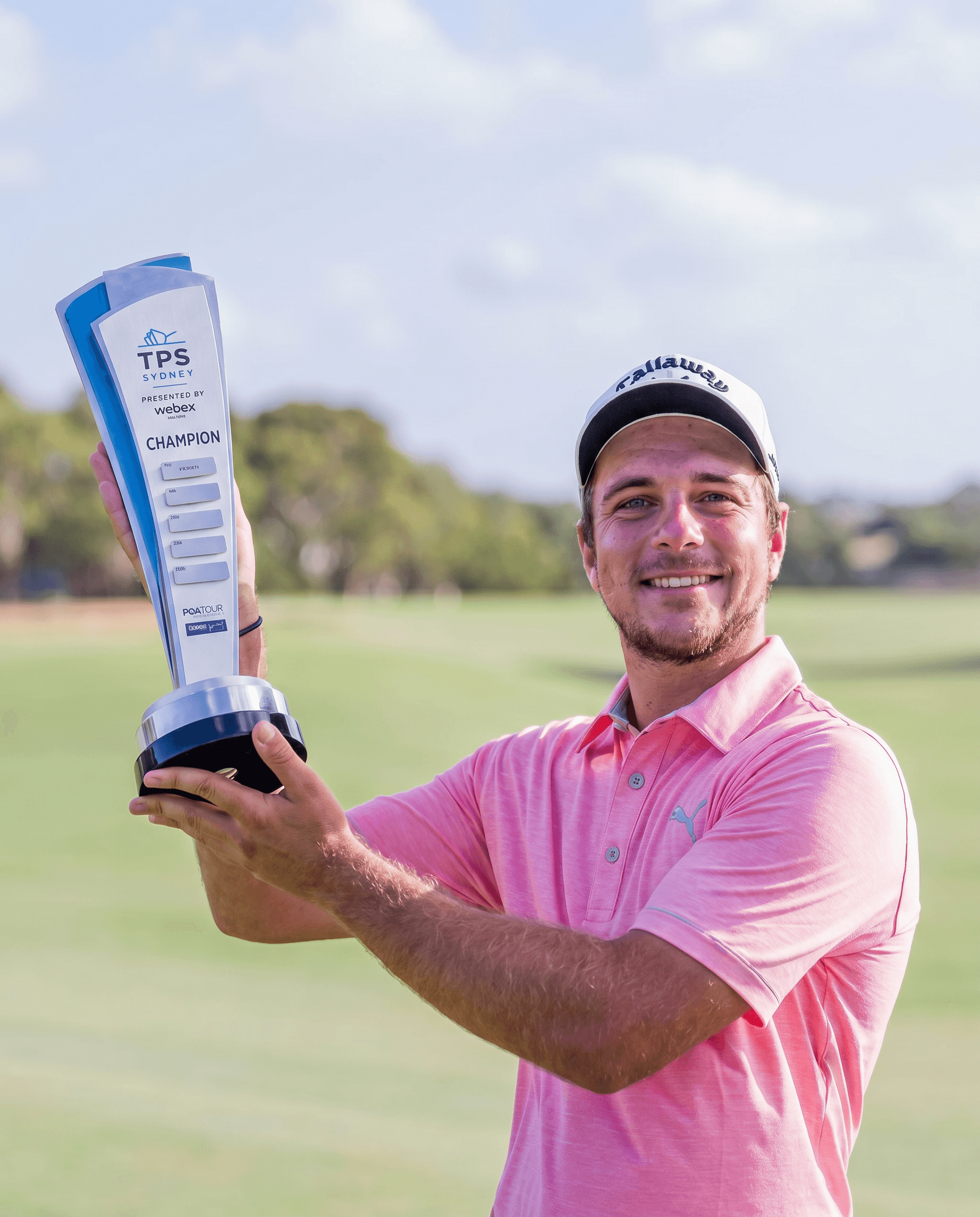 Tour winner David Micheluzzi holding the TPS Sydney trophy